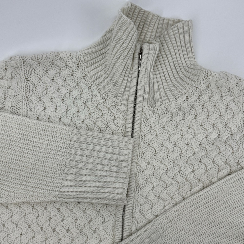 KEREN HART Womens Size XL Ivory Full Zip Up Knit Open Cardigan Sweater Jacket‎